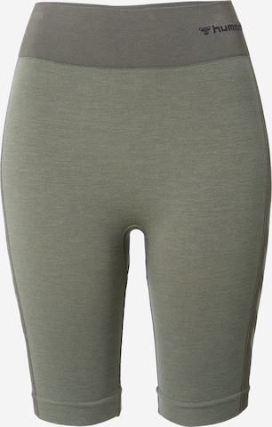 Skinny Pantalon de sport Hummel en vert : devant