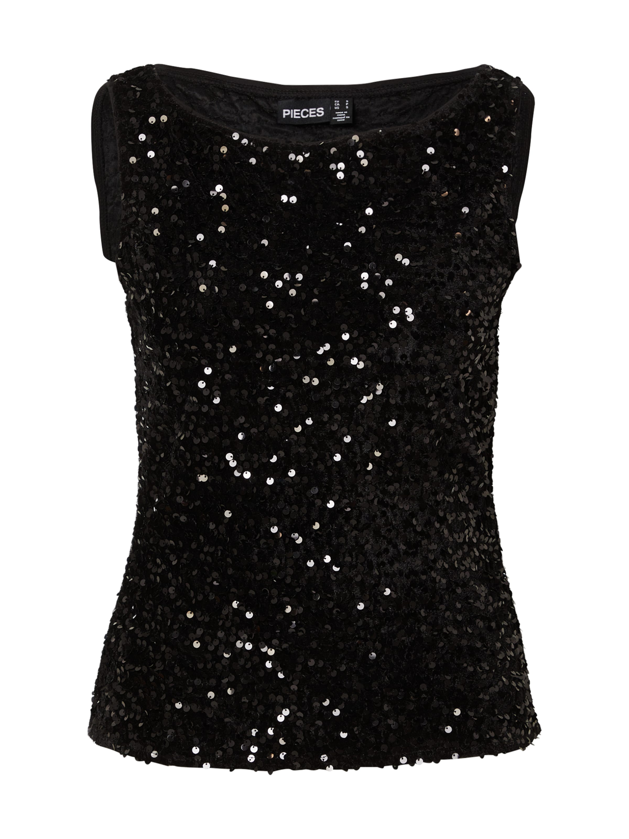 PIECES Top 'PCKAM' in Black: front