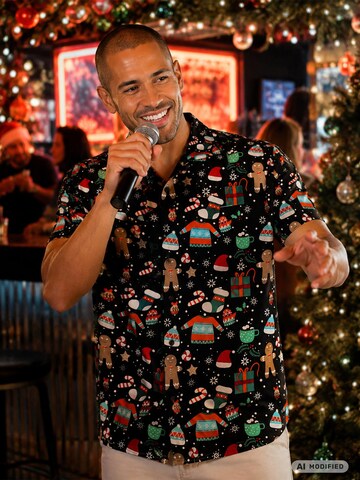 King Kameha Regular Fit Hemd 'Christmas Gingerbread'‌‌‌‌‌‌‌‌‌ in Schwarz