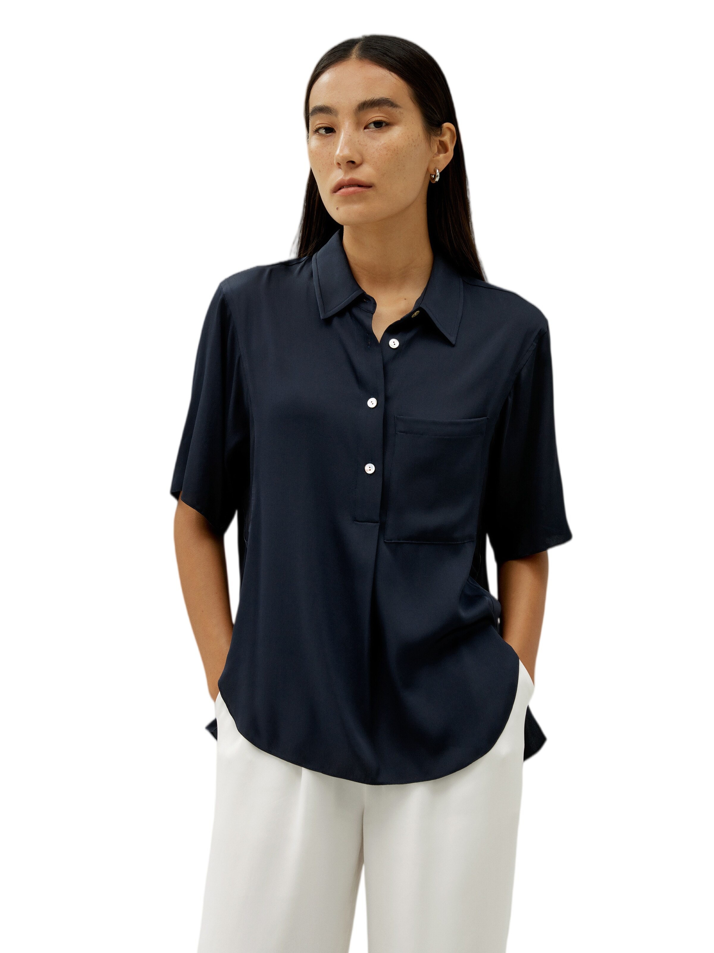 Lilysilk Bluse 'LILYSILK Kurzarmhemd mit halber Knopfleiste'‌‌ in Blau: Vorderseite