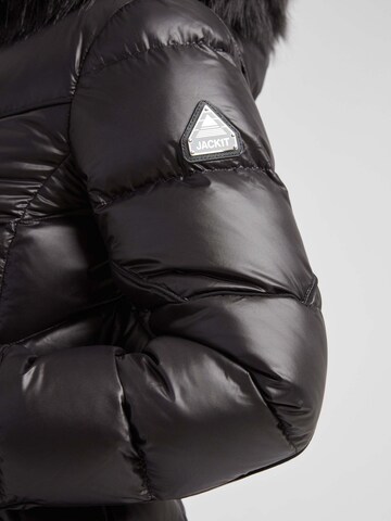 JACK1T Outdoorjas ' Diamond Belt Extra Long Puffer Coat ' in Zwart