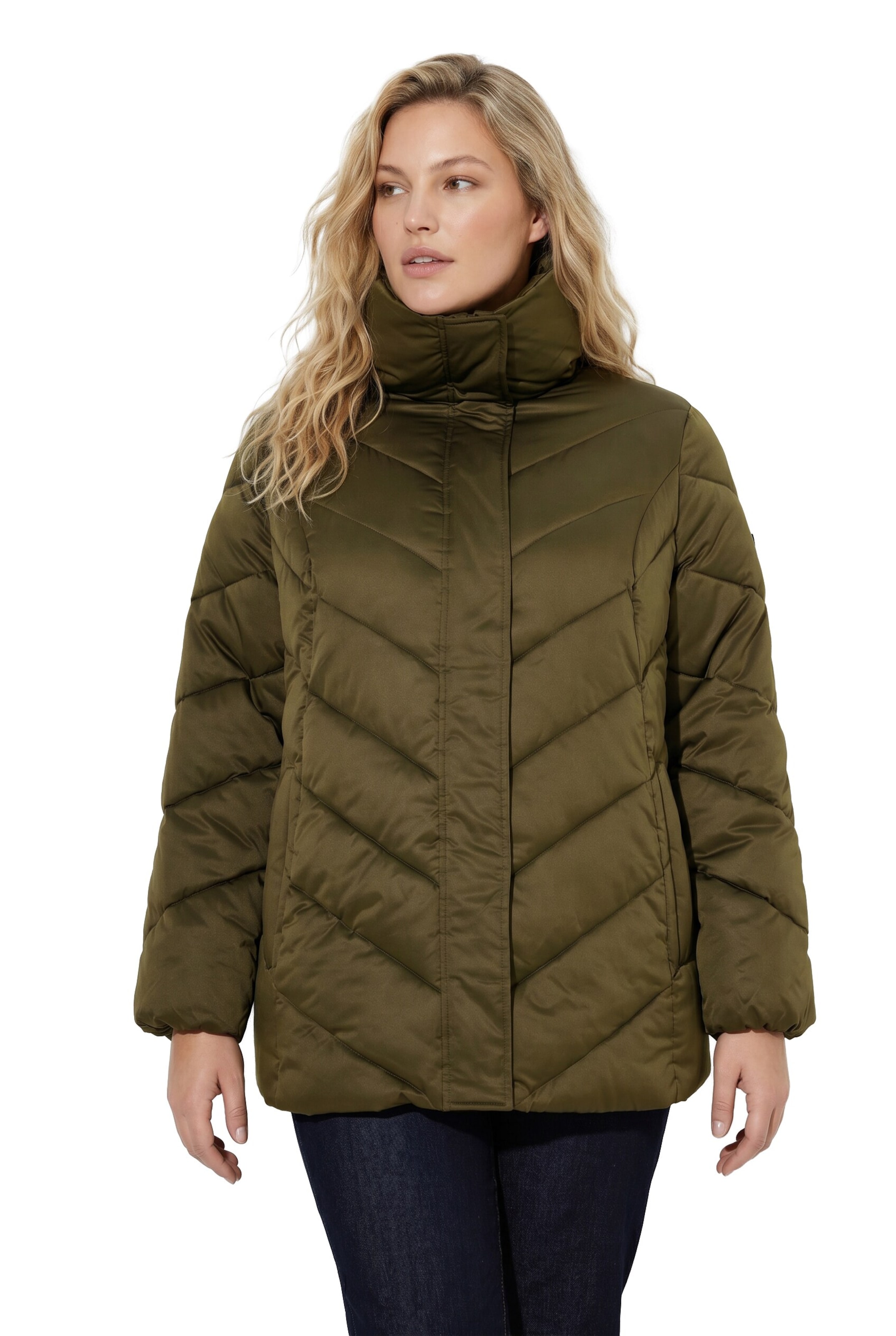 Ulla Popken Weatherproof jacket in Green: front