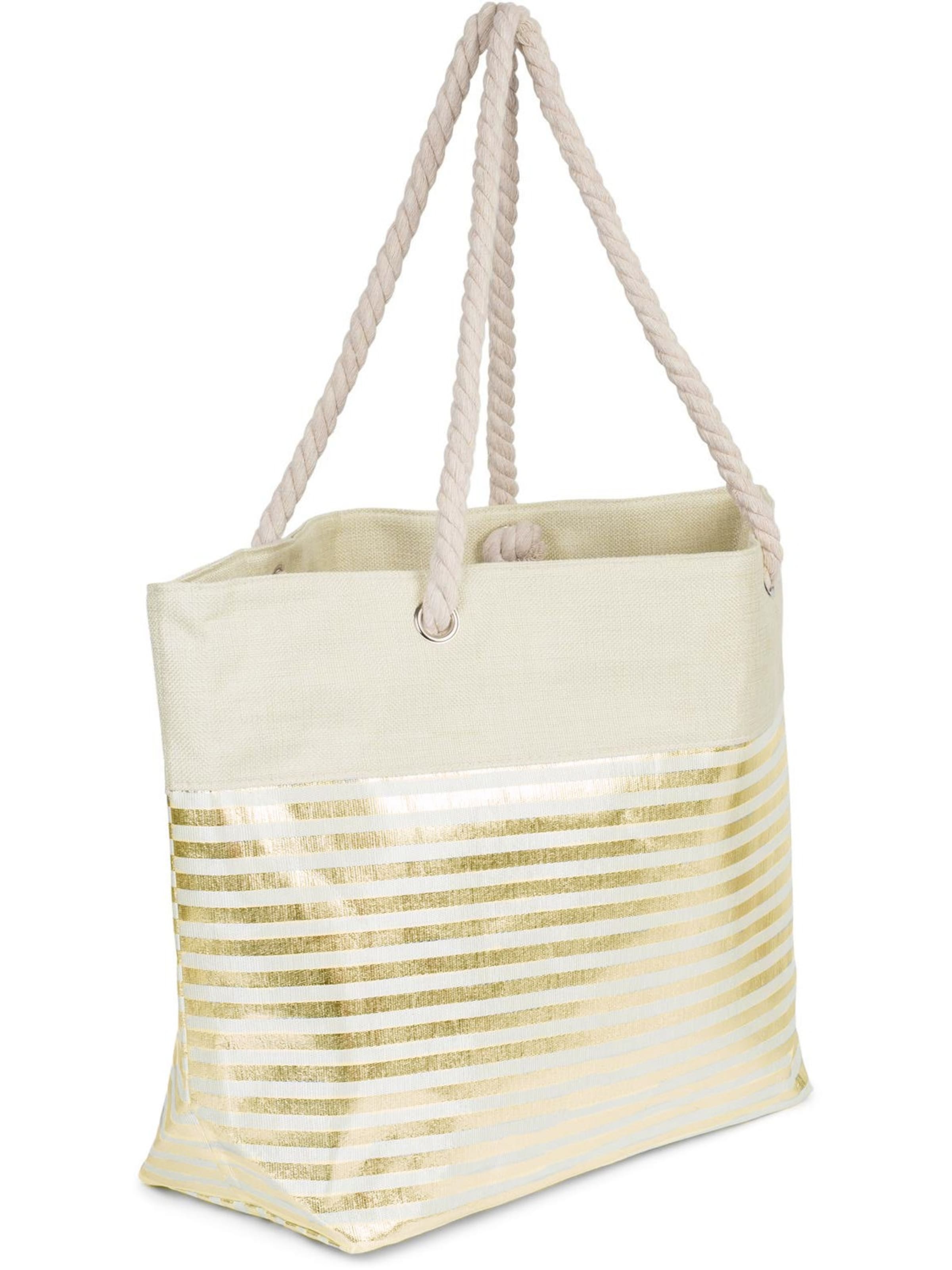 styleBREAKER Strandtasche 'Strandtasche mit metallic Streifen'‌‌‌‌‌‌‌ in Gold