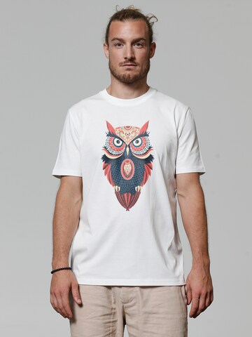 Watapparel Shirt 'Colorful Owl' in Wit: voorkant