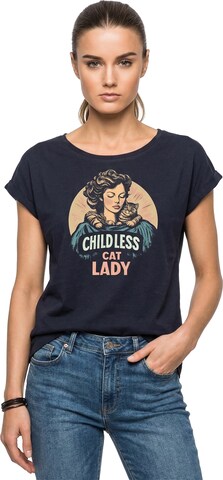 MAKAYA Shirt 'Childless Cat Lady' in Blue: front