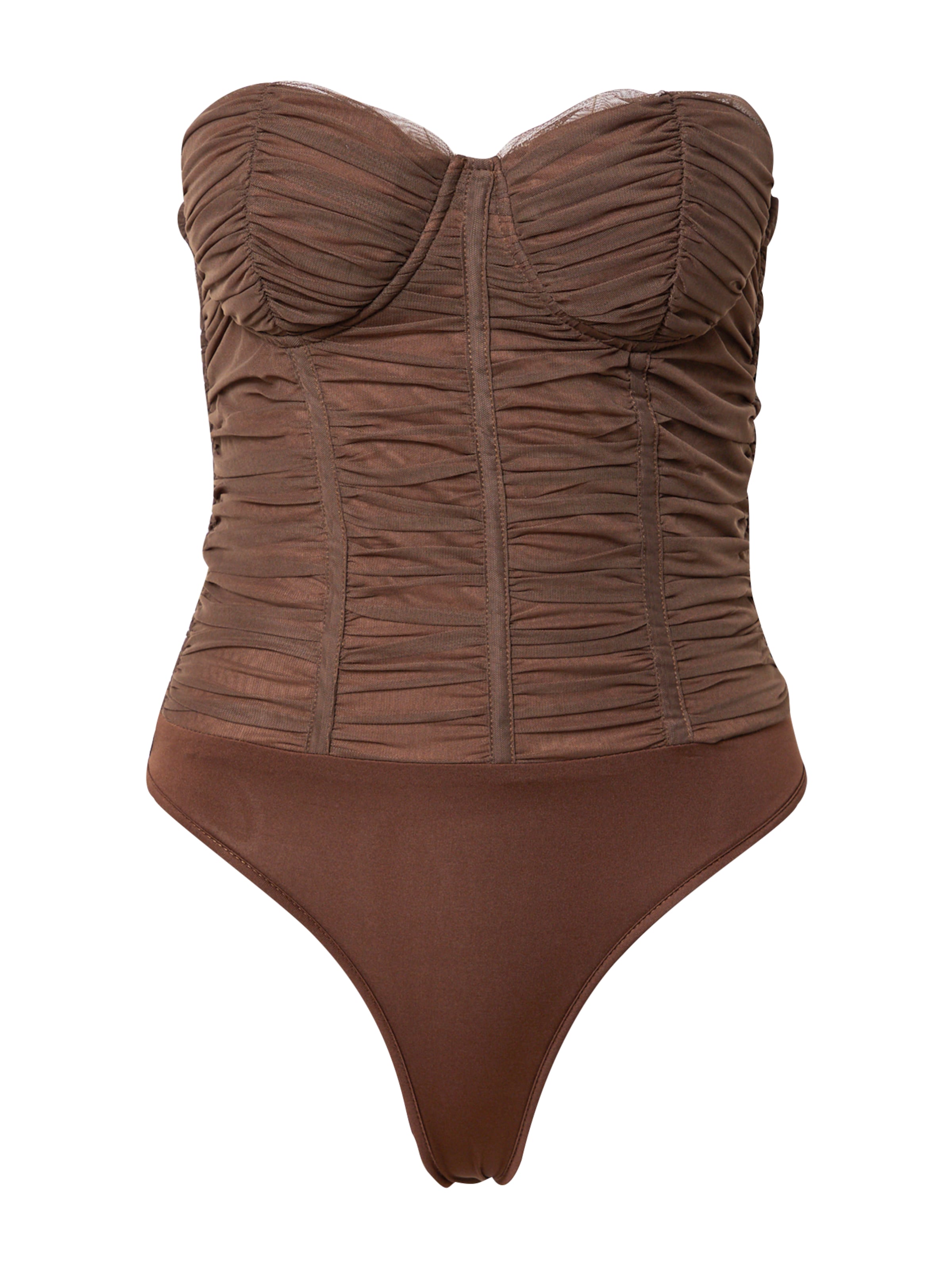 Misspap Shirt bodysuit in Brown: front