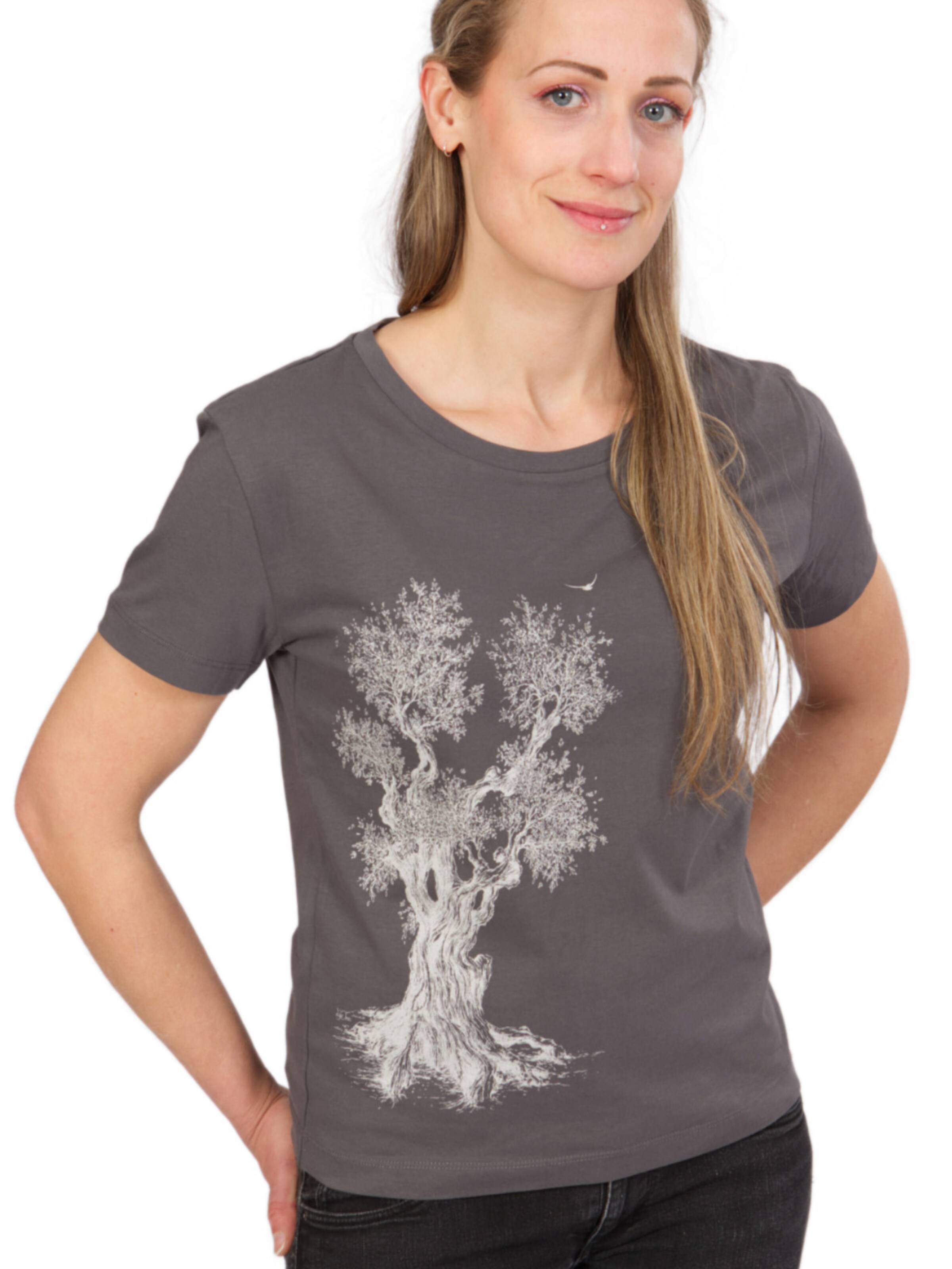 Life-Tree Oversized Shirt 'Olive Tree' in Grey: front