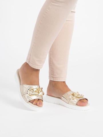 VITAFORM Mules in Gold: front