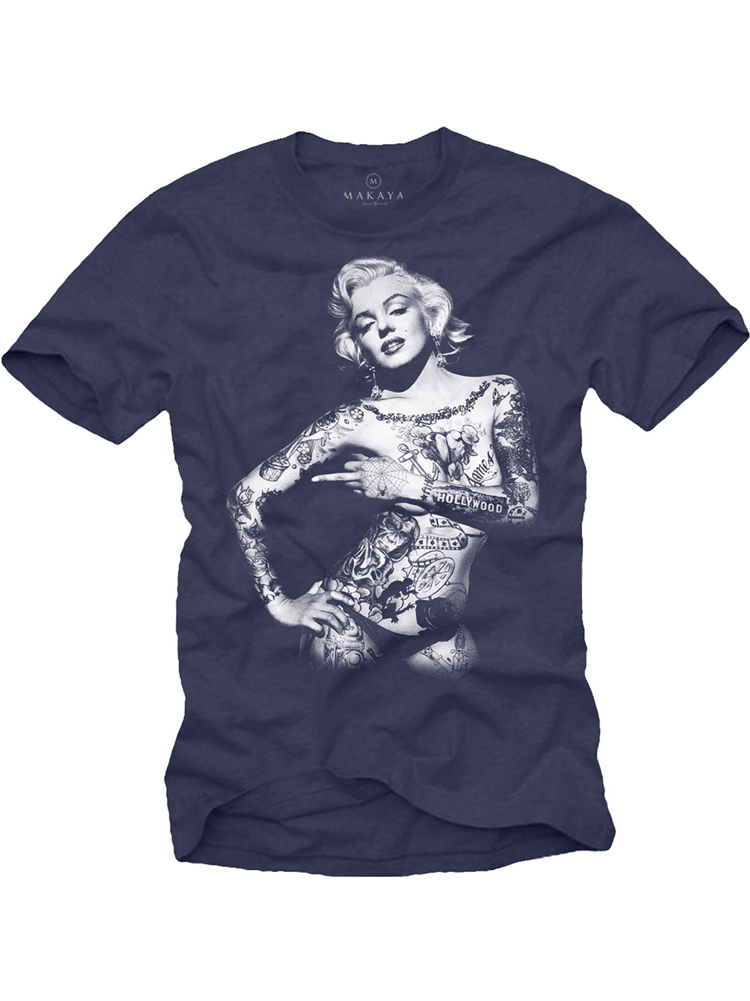 MAKAYA Shirt 'Marilyn Tattoo' in Blue: front