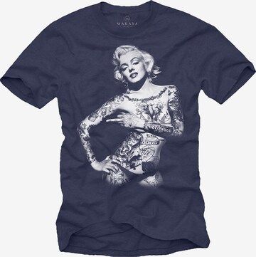 MAKAYA Shirt 'Marilyn Tattoo' in Blue: front