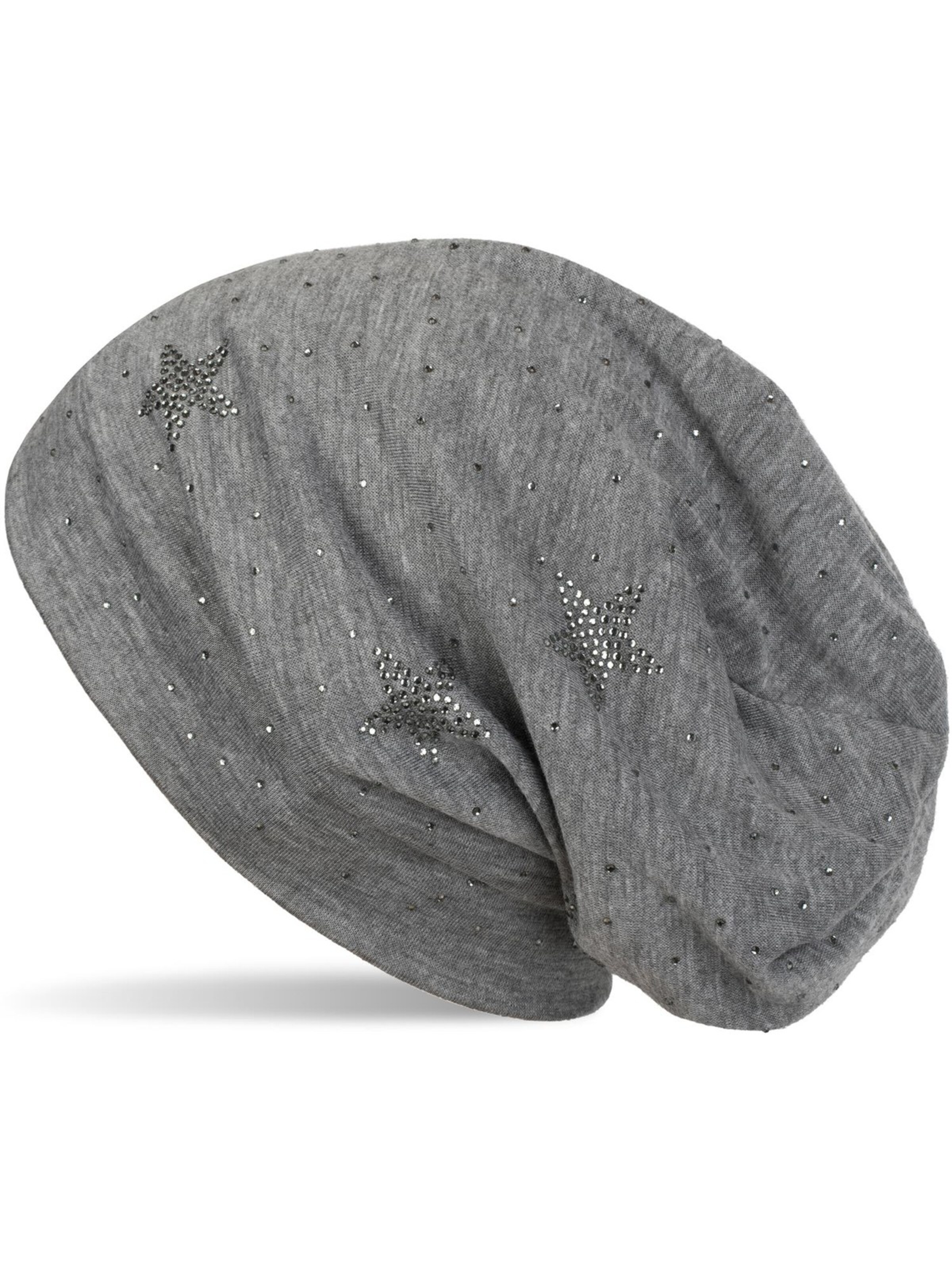 styleBREAKER Mütze 'Beanie mit Strass Sterne'‌‌‌‌‌‌ in Grau: Vorderseite