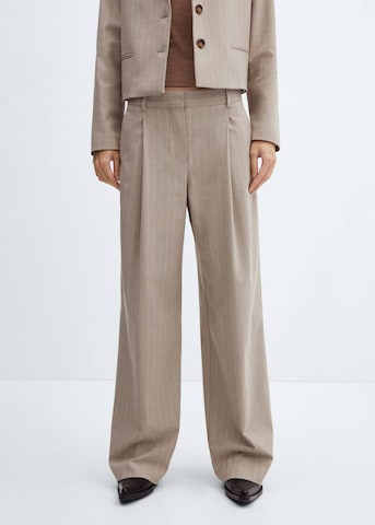 MANGO Wide leg Bandplooibroek 'Florida' in Beige: voorkant