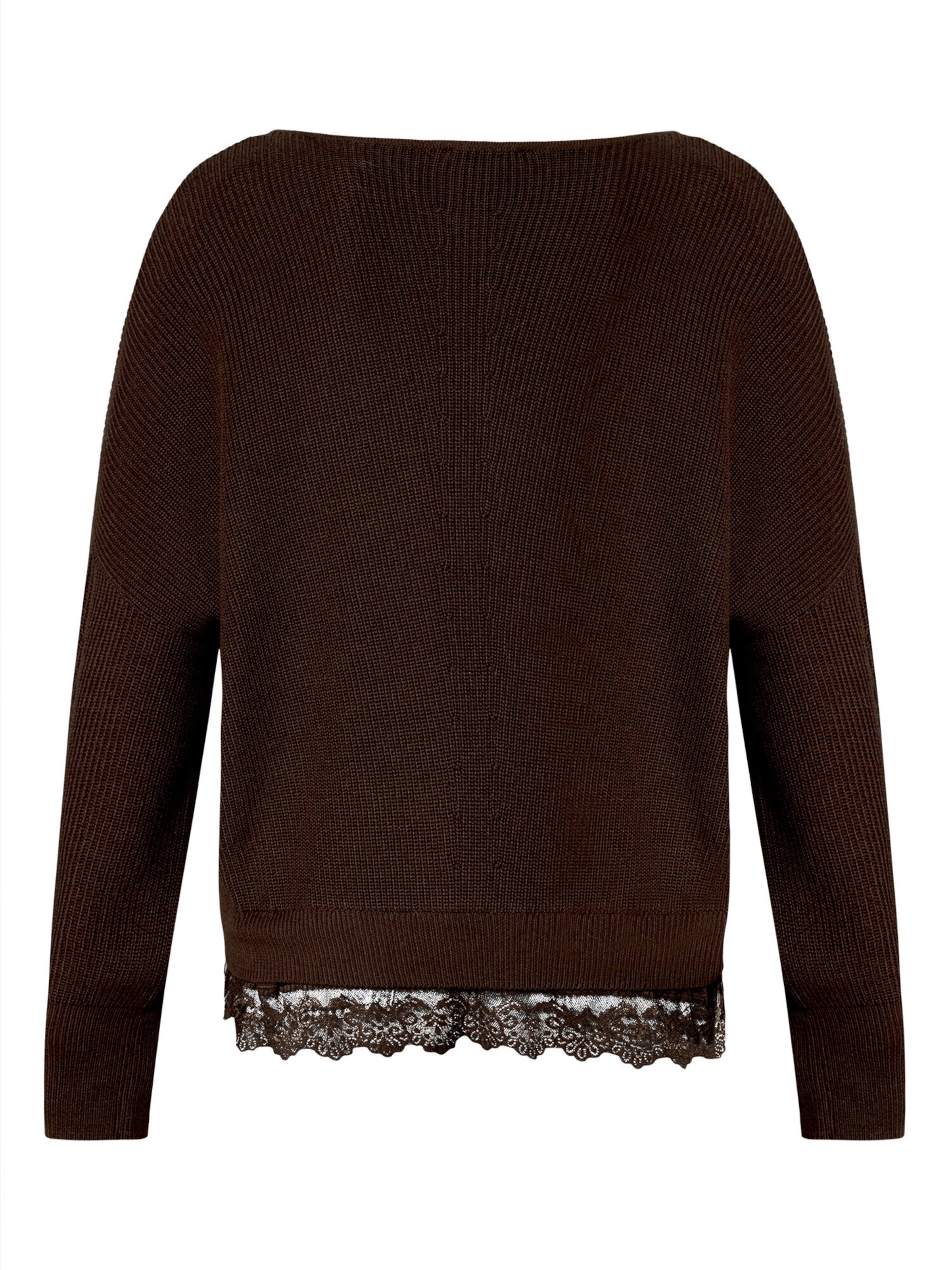 zero Strickpullover mit Spitzenkante in Braun