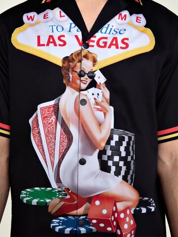 MAD TIGERS Comfort fit Button Up Shirt 'LAS VEGAS BOWLING' in Black