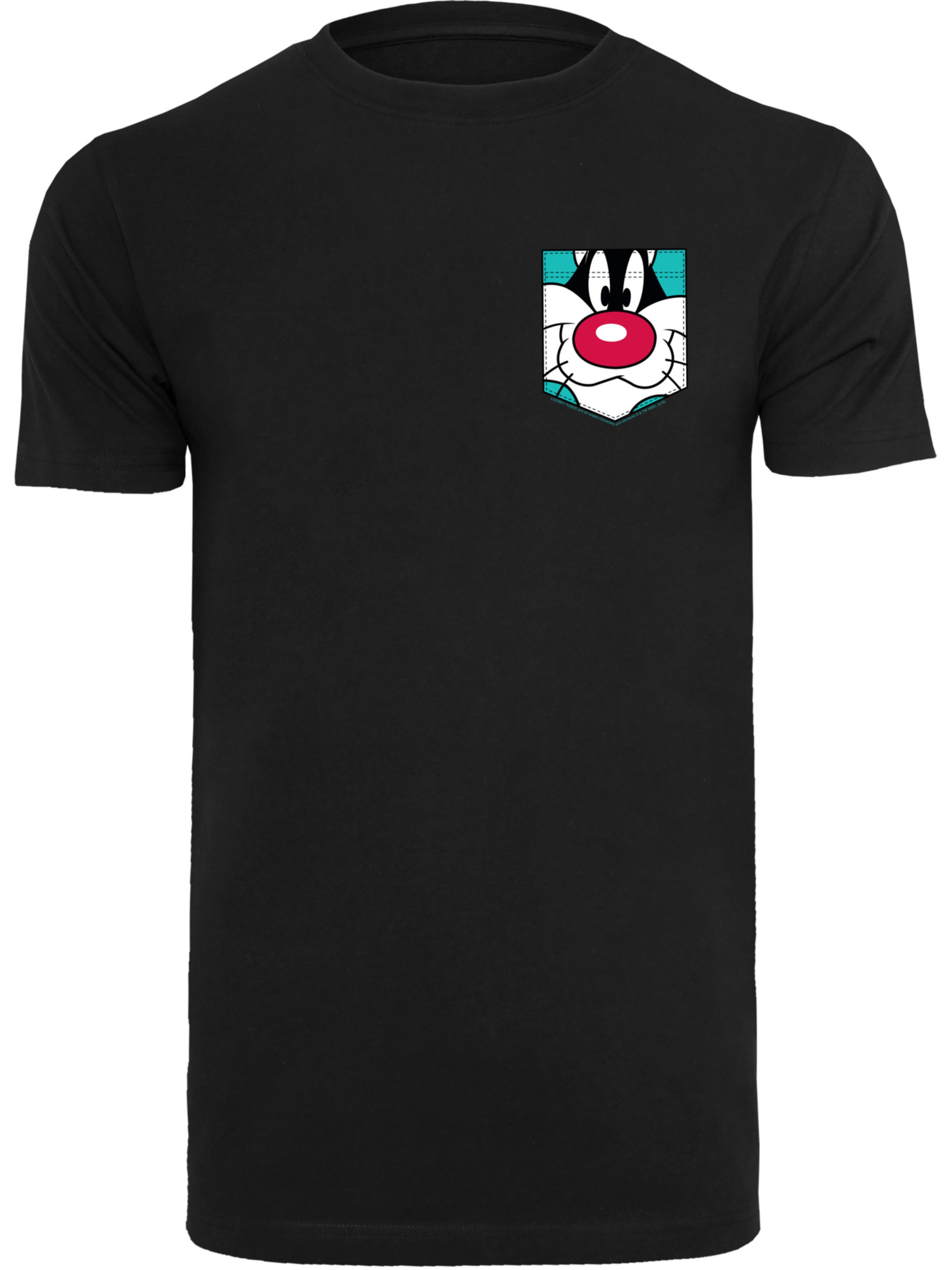 F4NT4STIC Shirt 'Looney Tunes Sylvester Face' in Zwart: voorkant