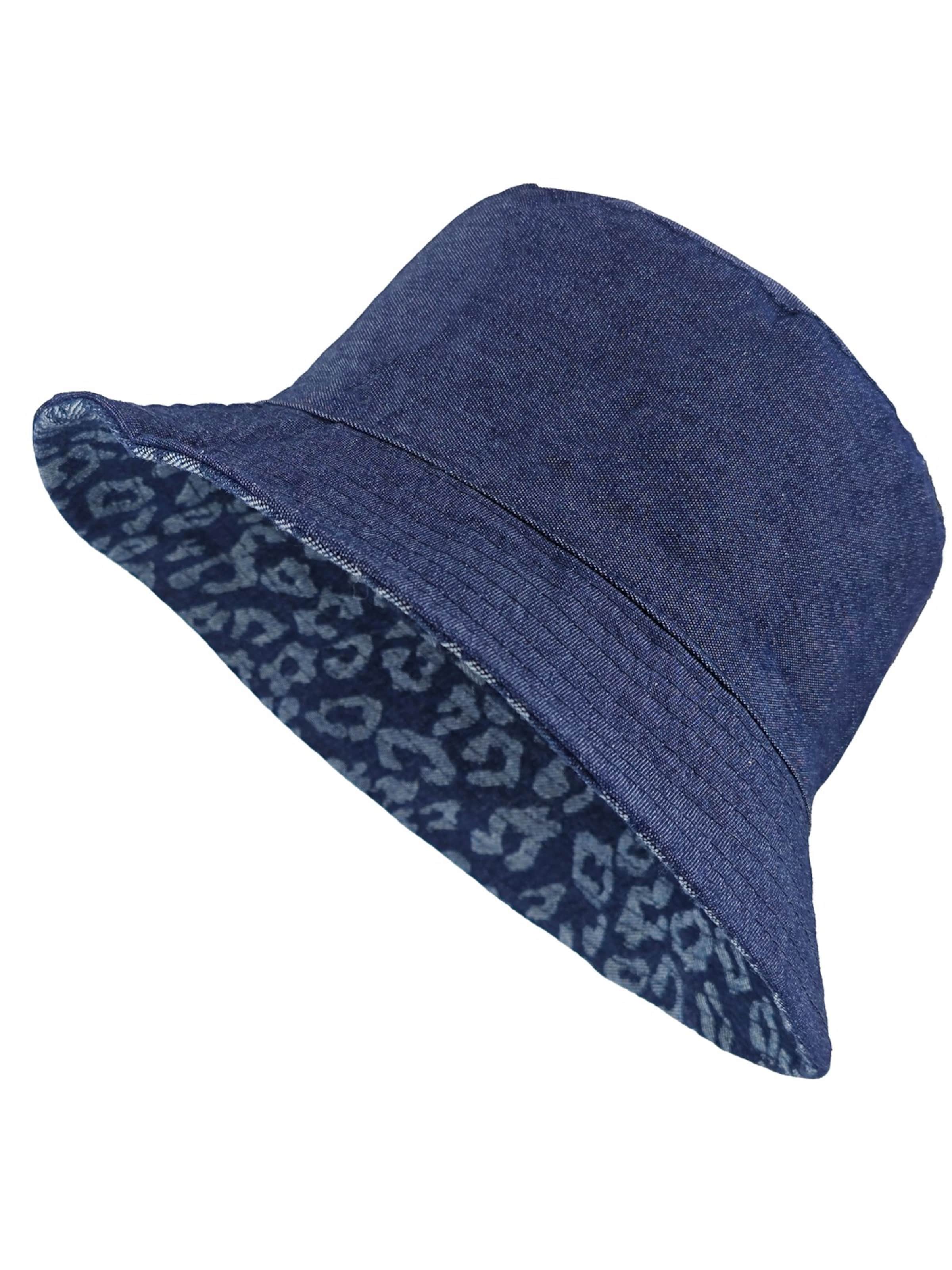 styleBREAKER Hat '2-in-1 Denim Fischerhut mit Leoparden Muster' in Blue