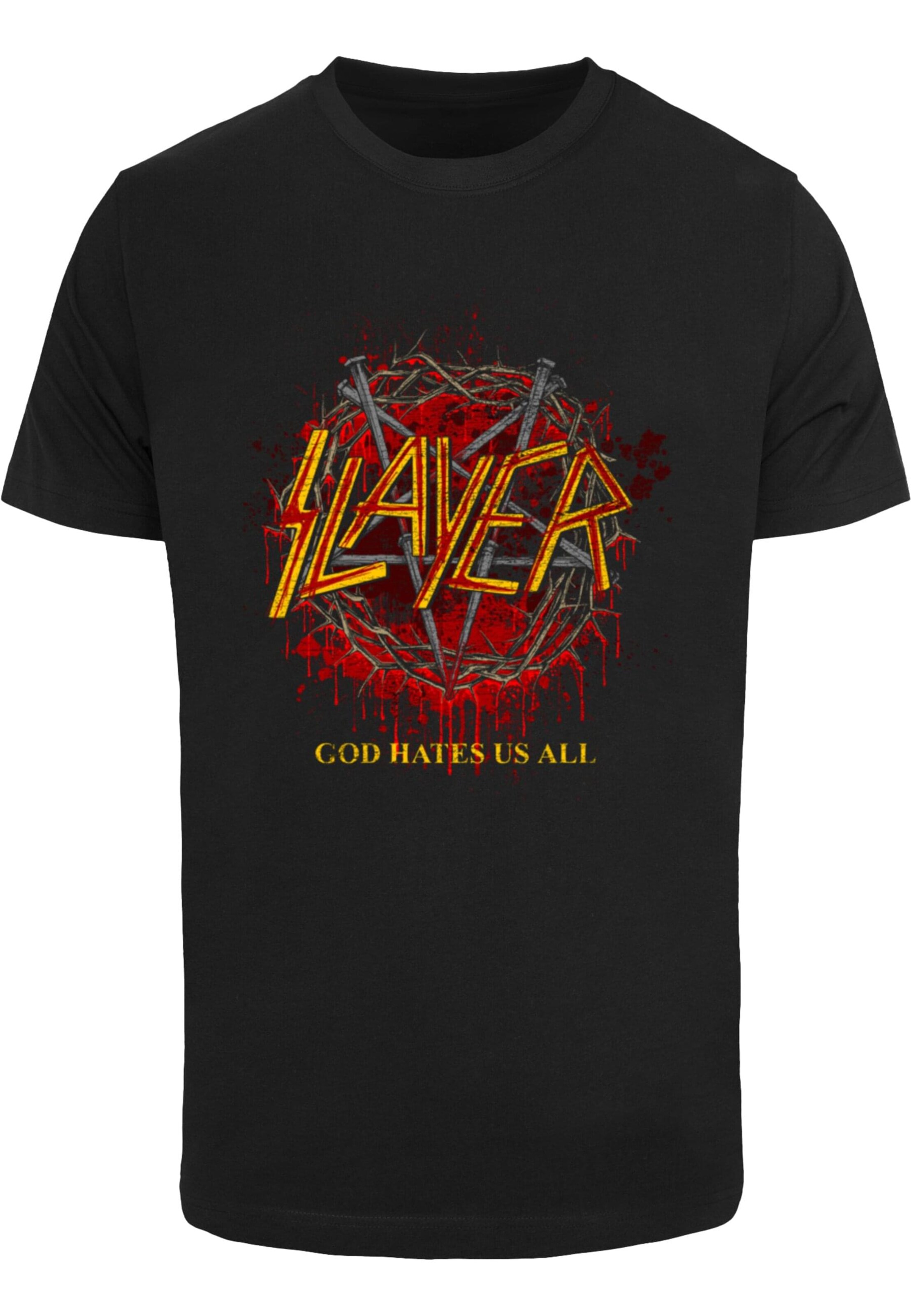 Merchcode T-Shirt 'SLA - God Hates Us Pentagram' in Schwarz: Vorderseite