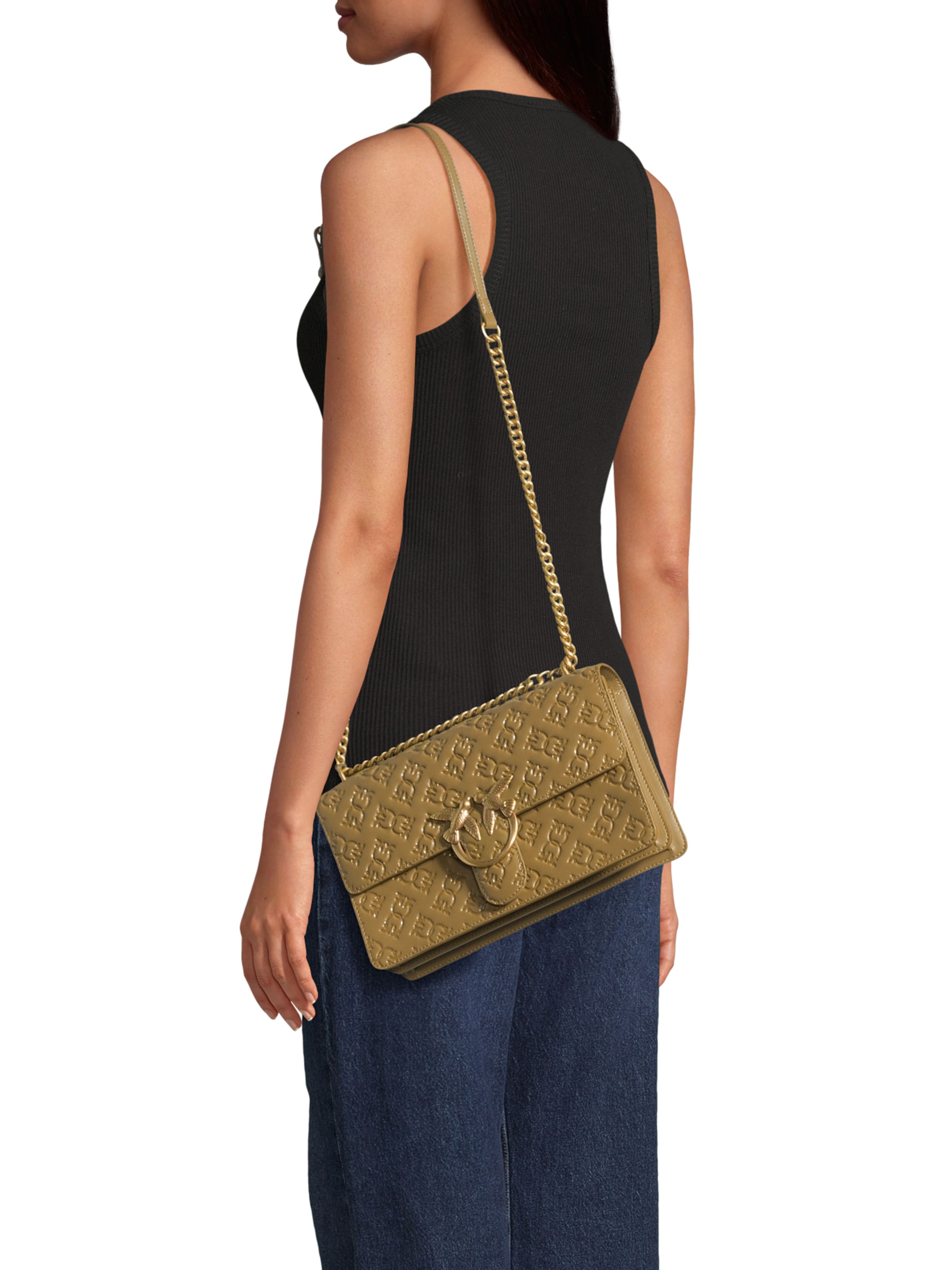 PINKO - Mala de ombro 'Love' em verde: frente