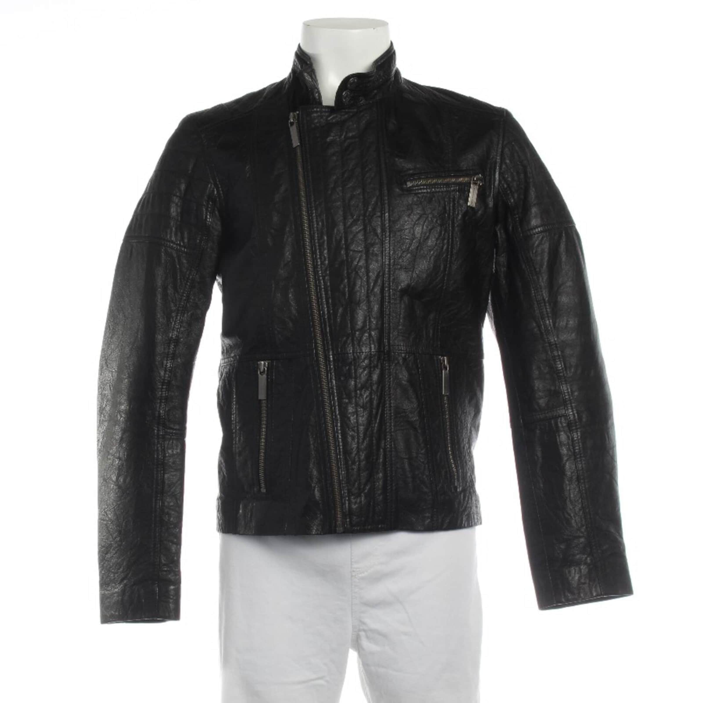 Calvin Klein Lederjacke / Ledermantel M in Schwarz: Vorderseite