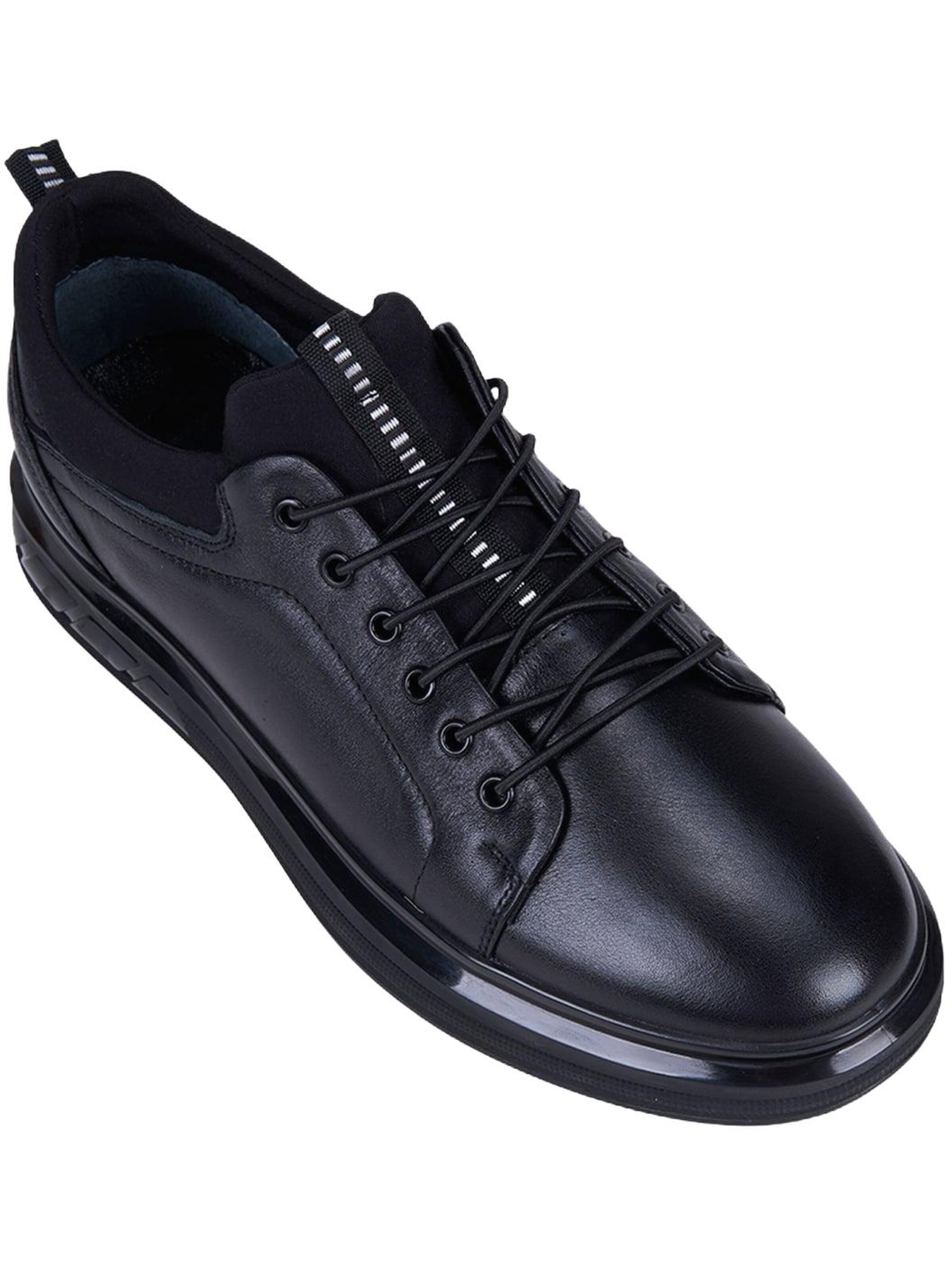 Desa Slip On 'DESA Herren-Sneaker aus Leder mit elastischen Schnürsenkeln'‌‌‌‌‌‌ in Schwarz