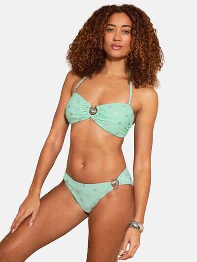 Slip costum de baie pe S love & roses pe maro cămilă / verde mentă, Vizualizare produs
