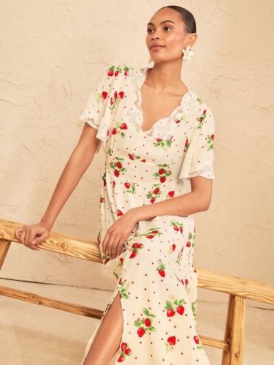 love & roses Klänning i 34 i beige / smaragd / aprikos / röd, Produktvy