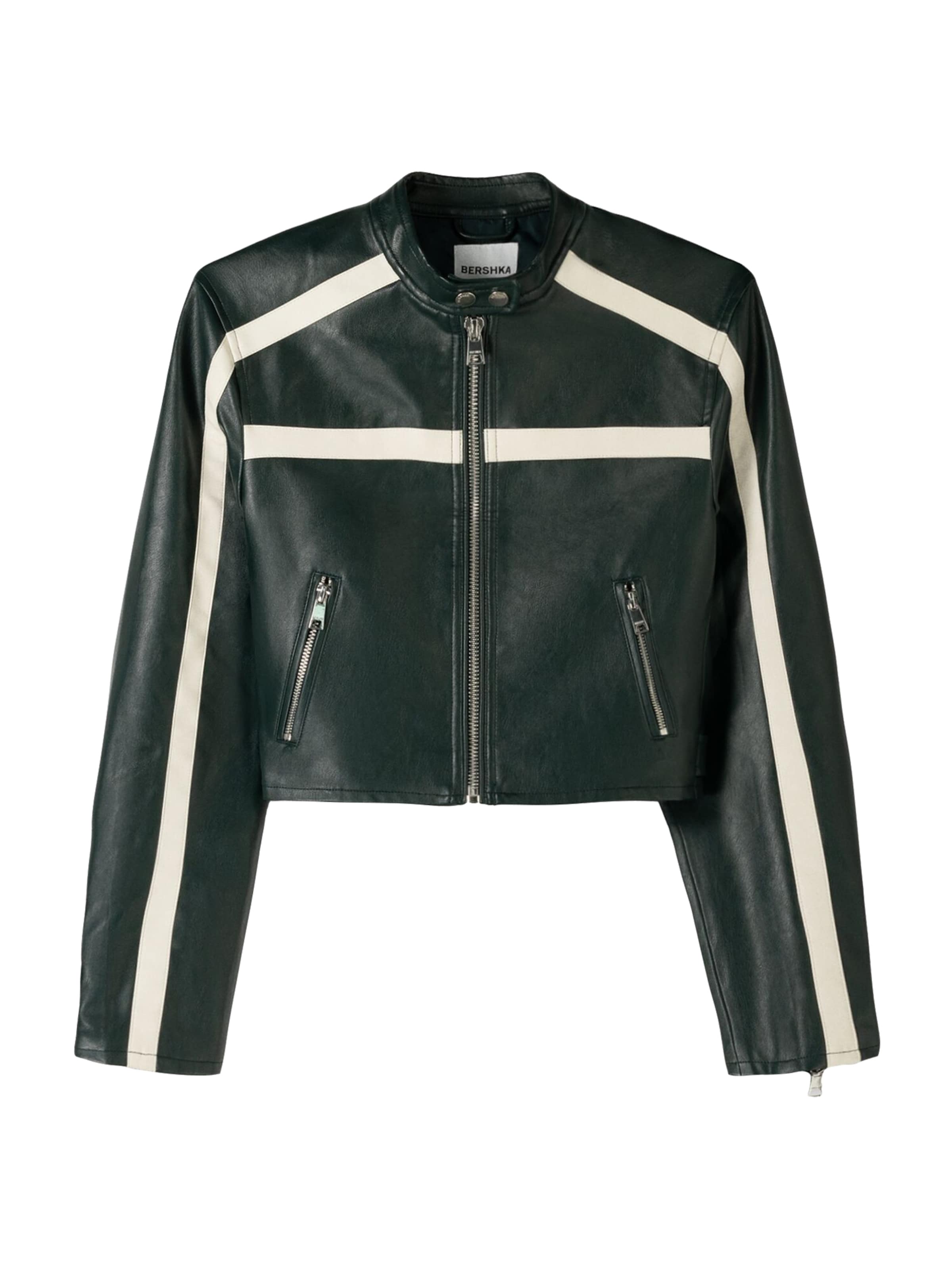 Bershka Prechodná bunda - svetlobéžová / tmavozelená, Produkt