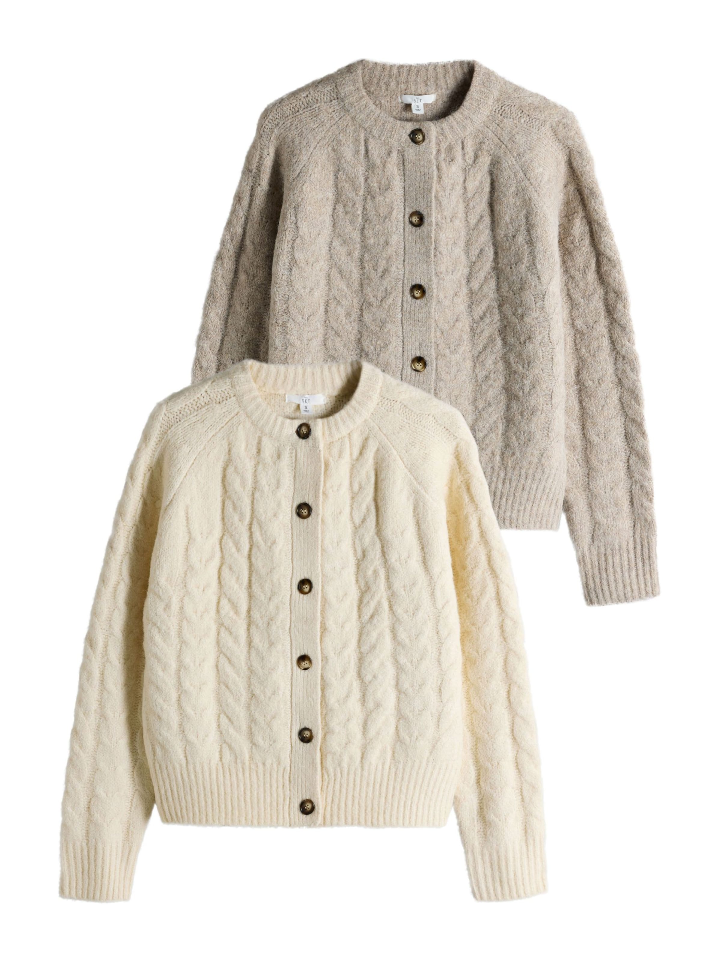 The Set Knit Cardigan in Beige: front