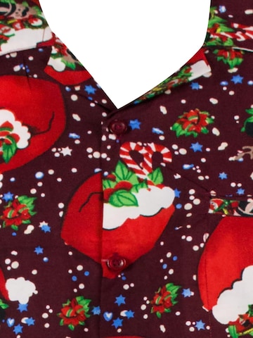 King Kameha Regular Fit Hemd 'Christmas Flying Hats'‌‌‌‌‌‌‌ in Rot