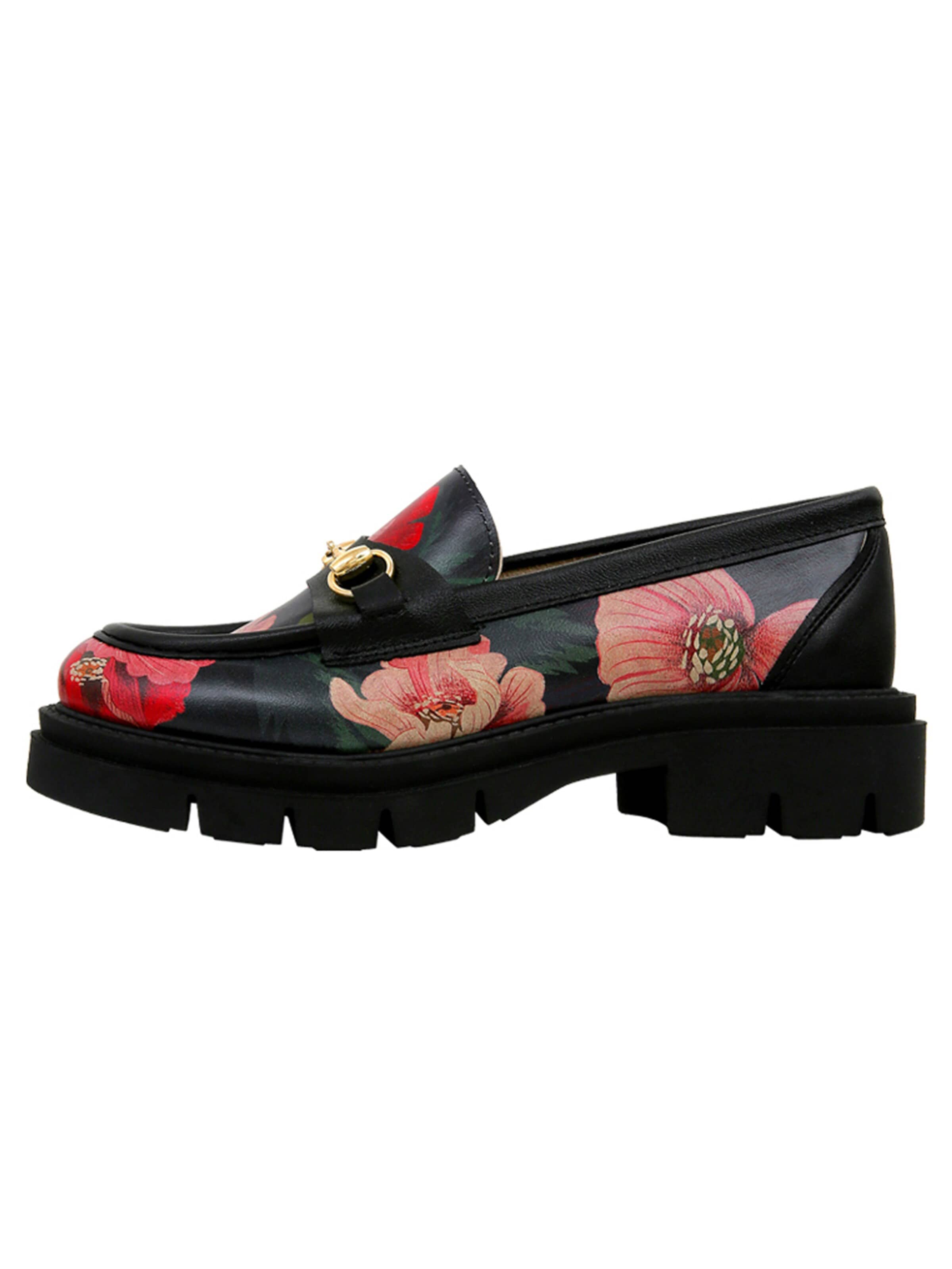 DOGO Moccasins 'Cindy - Poppy' in Black: front