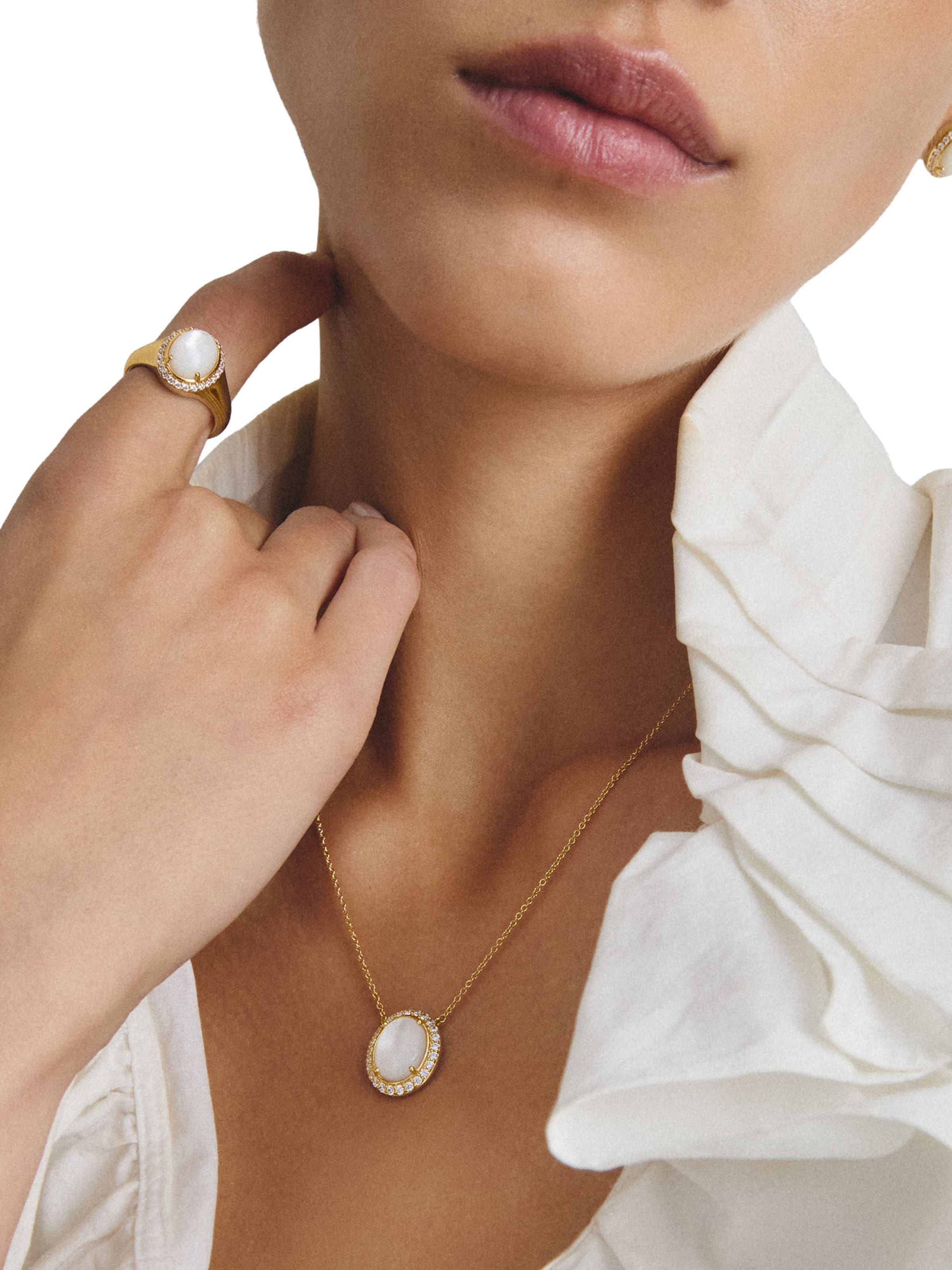 Thomas Sabo Kette Perlmutt mit weißen Zirkonia in Gold: Vorderseite