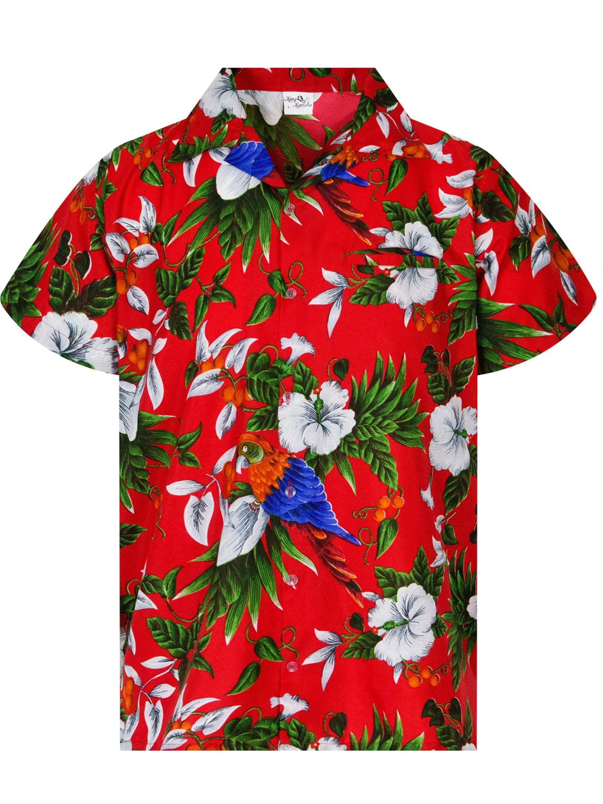 King Kameha Button Up Shirt 'Cherryparrot' in Red: front