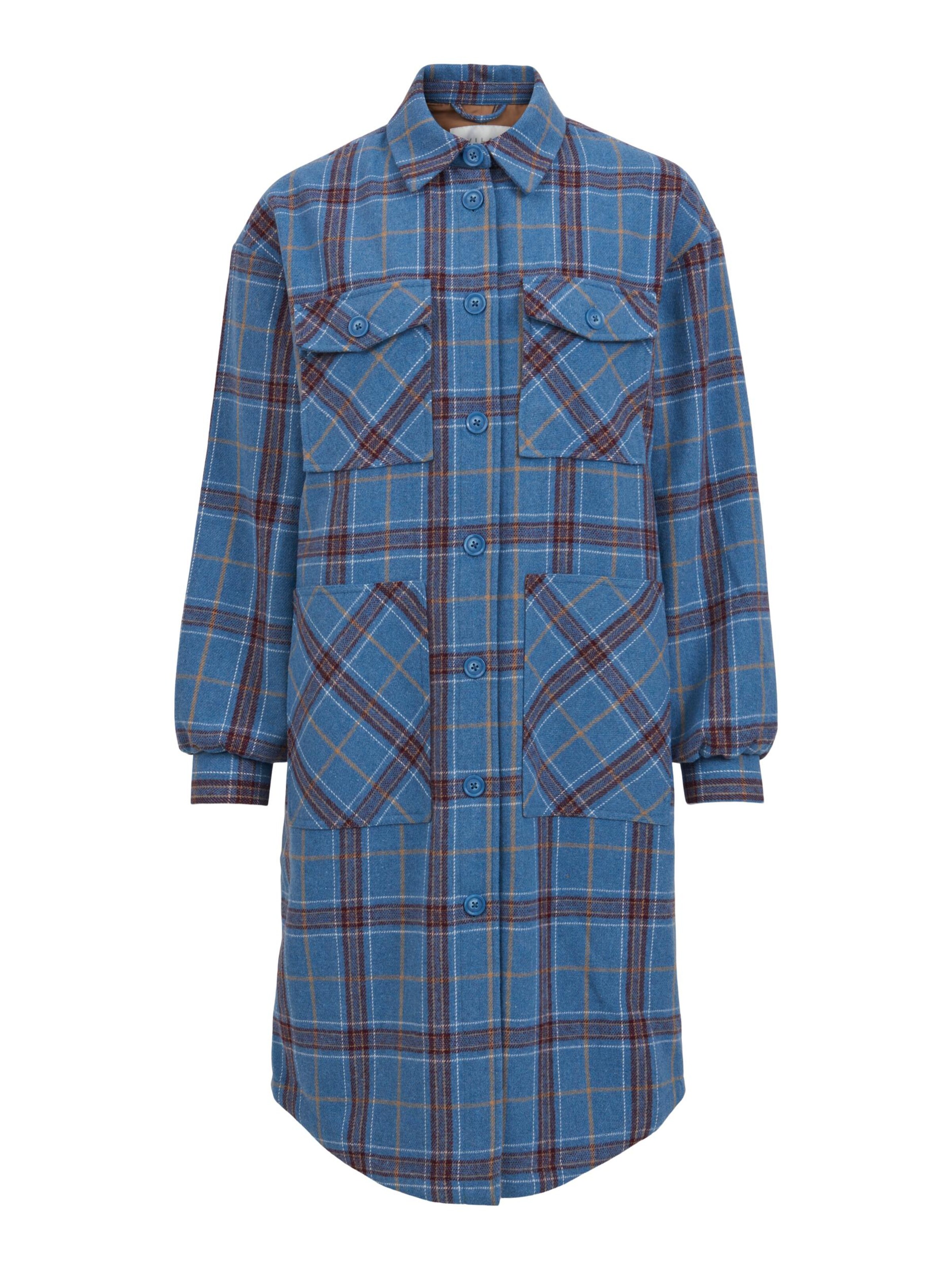 VILA Tussenmantel in de kleur Hemelsblauw / Mosterd / Donkerrood, Productweergave