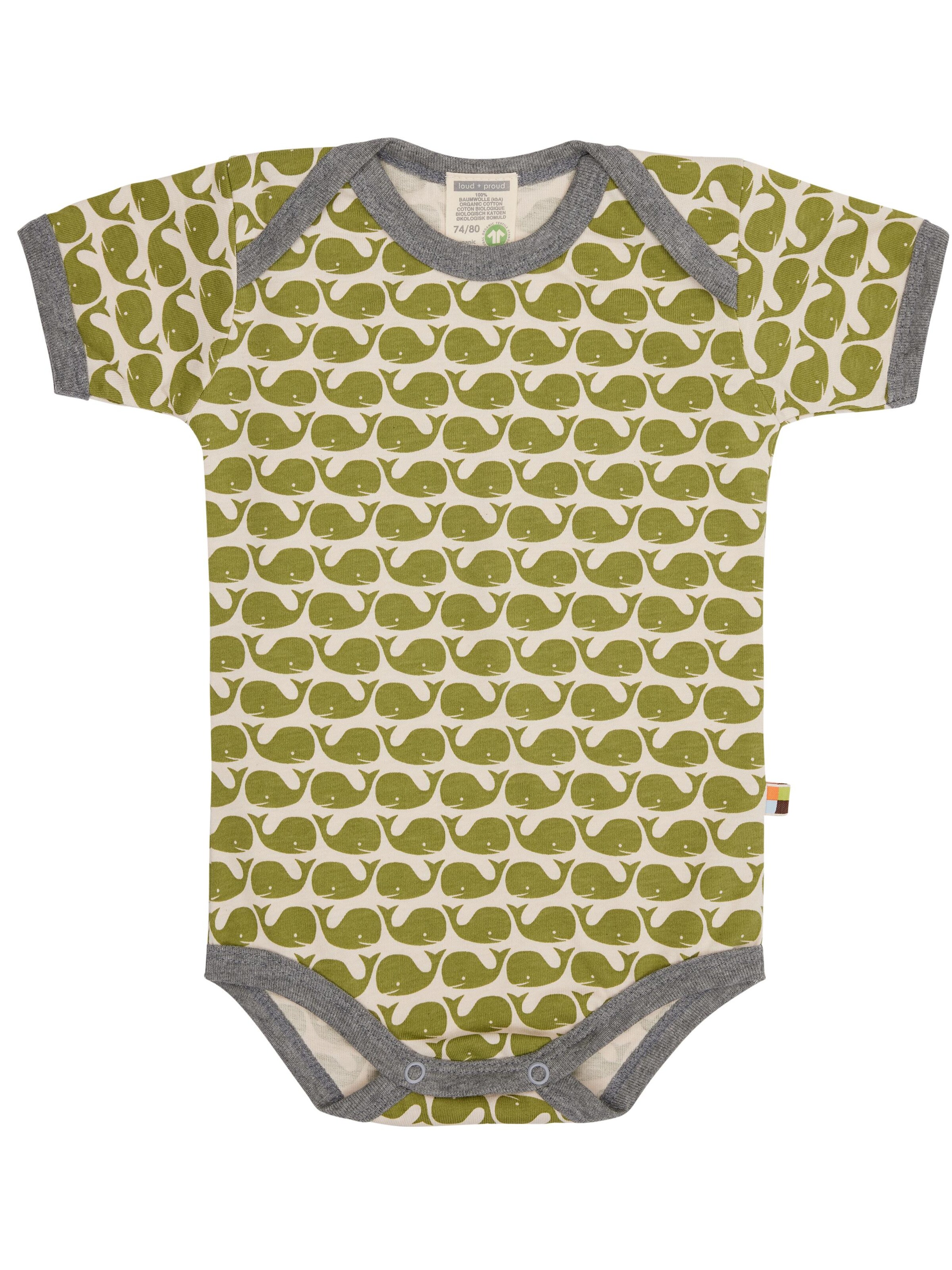loud + proud Strampler/Body 'Wale'‌‌‌‌‌‌‌‌‌ in Grün: Vorderseite