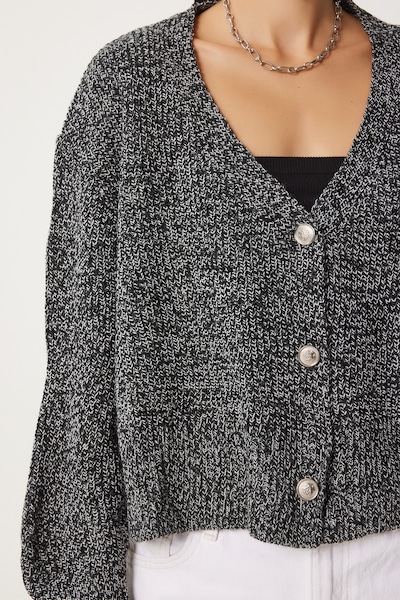 Happiness İstanbul Gebreid vest in de kleur Antraciet / Zwart / Wit, Productweergave