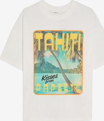 Tricou supradimensional de la Bershka pe alb: față