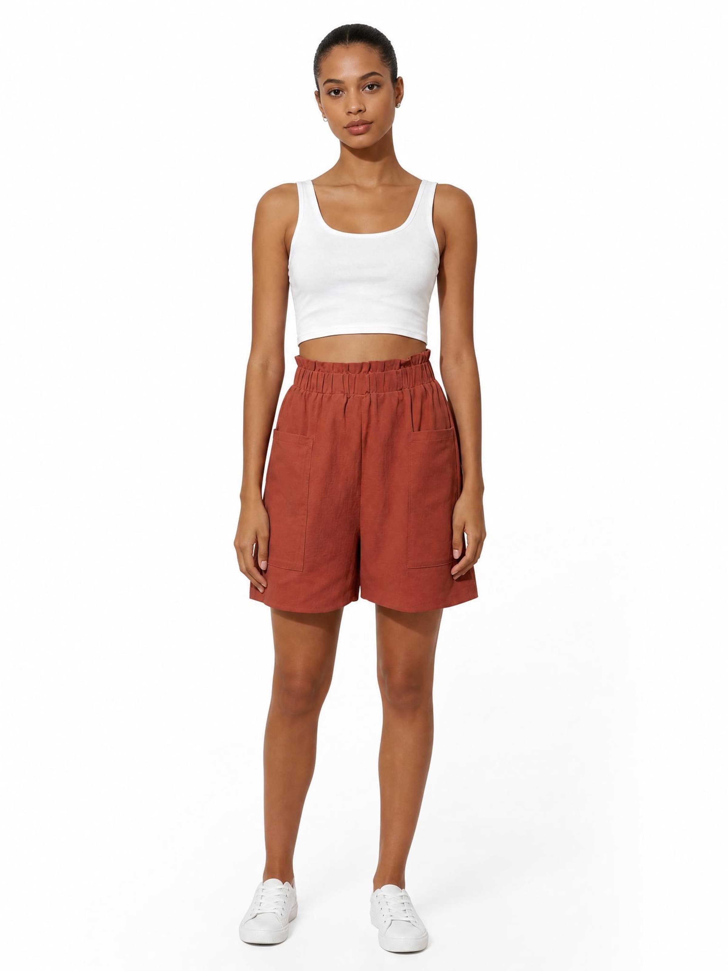 KoJooin Loose fit Pants 'Leinen-Shorts für Damen elastischer Bund,leichte Strandshorts mit Seitentaschen,lässig für Freizeit' in Orange