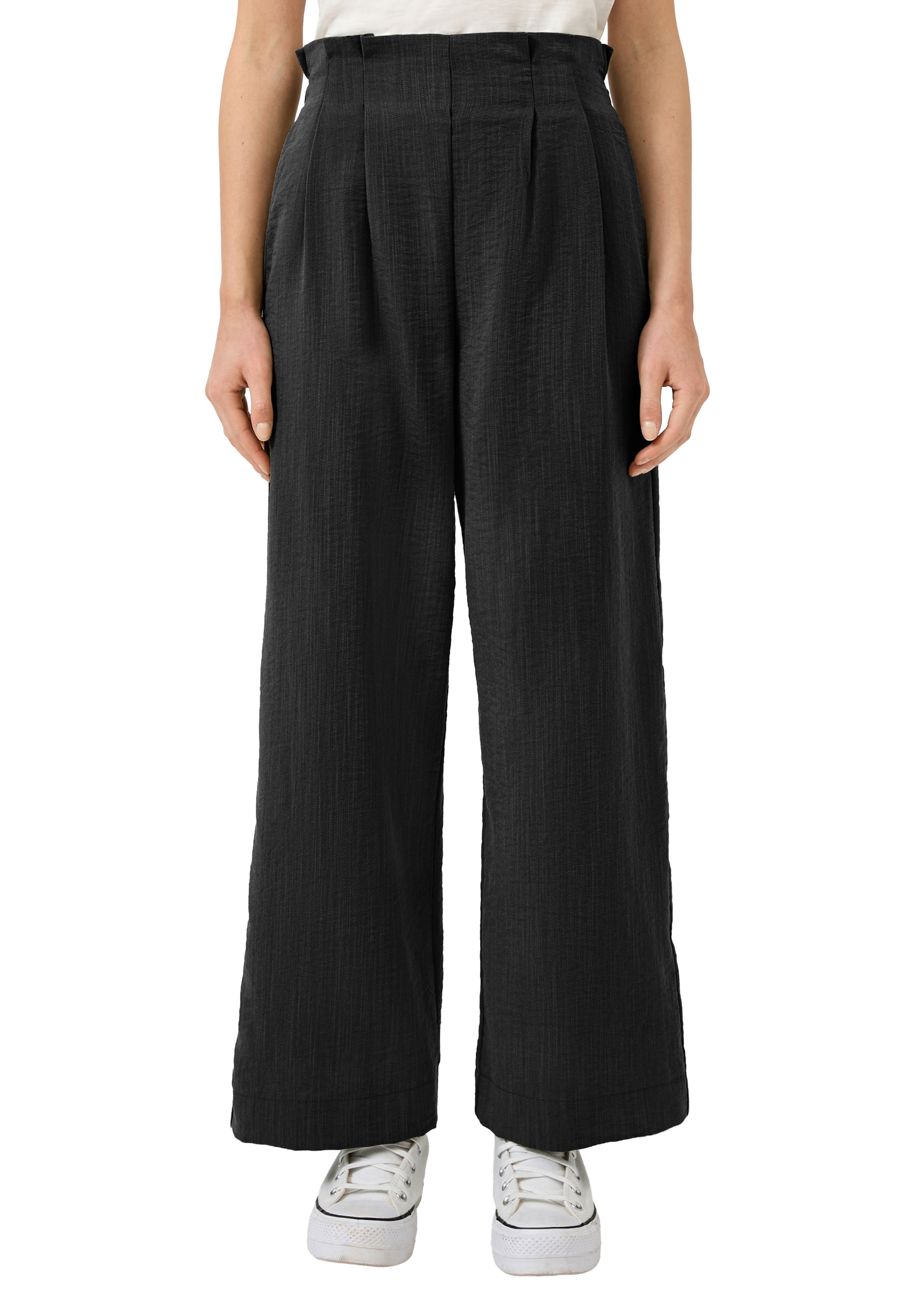 QS Wide Leg Hose in Schwarz: Vorderseite