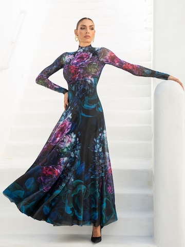 JIORO Jurk 'PEONIES' in Zwart