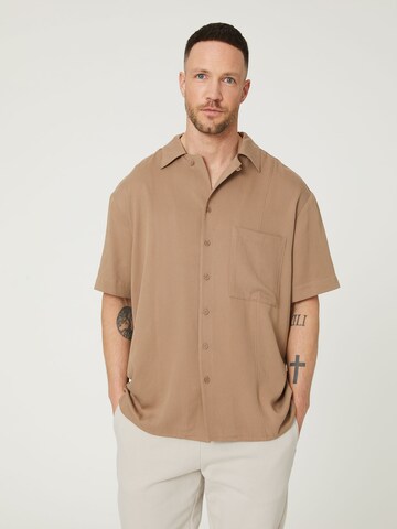 DAN FOX APPAREL Regular fit Button Up Shirt 'Enes' in Beige: front