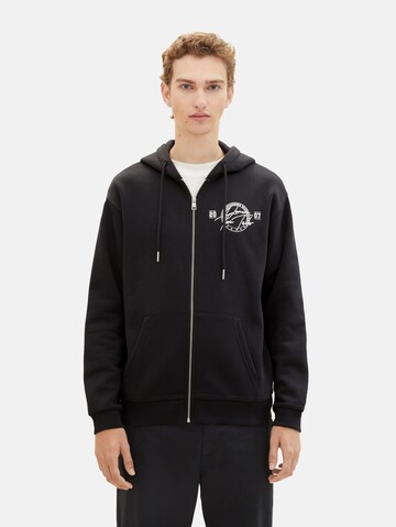 TOM TAILOR DENIM Zip-Up Hoodie in Black: front