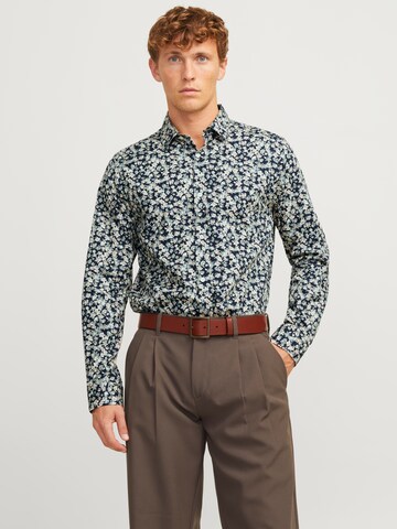 JACK & JONES Regular fit Button Up Shirt 'Leeds' in Grey: front