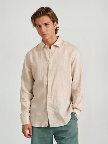 Funky Buddha Regular fit Overhemd in Beige: voorkant