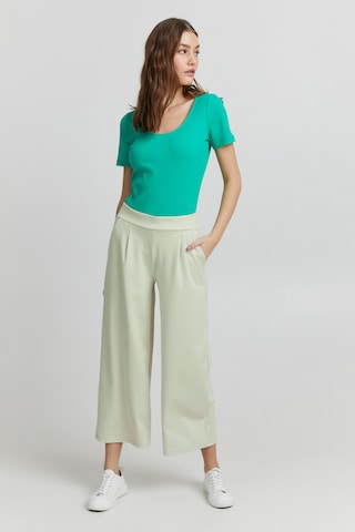 ICHI Wide leg Pleat-Front Pants 'KATE' in Green