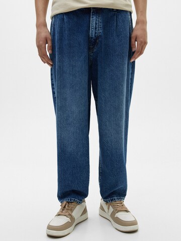 Pull&Bear Loosefit Bandplooi jeans in Blauw: voorkant