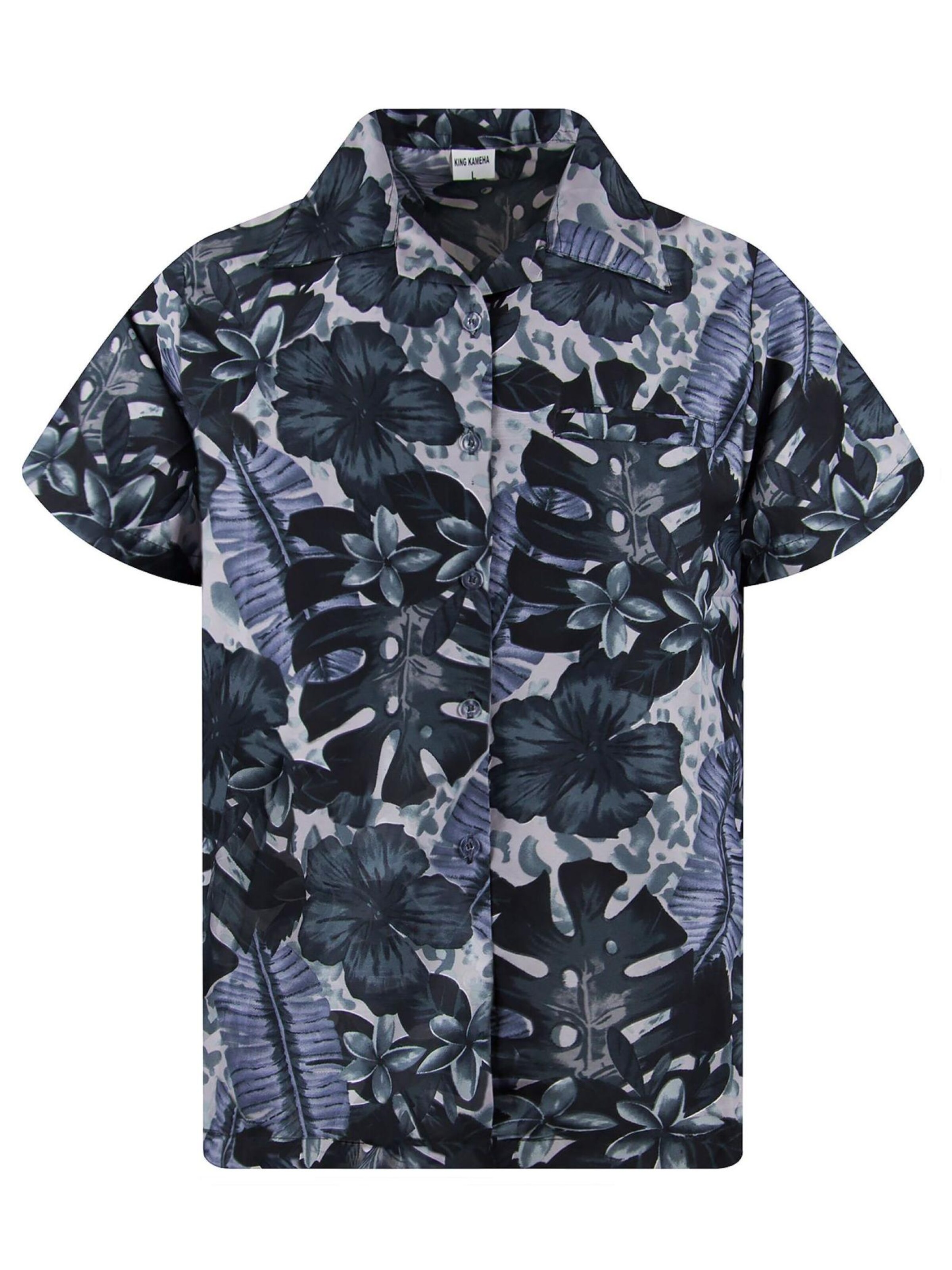 King Kameha Shirt 'Green Purple Flower'‌‌‌‌‌‌‌‌‌ in Schwarz: Vorderseite