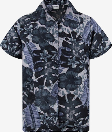 King Kameha Shirt 'Green Purple Flower' in Schwarz: Vorderseite