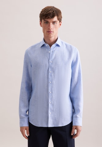 Coupe slim Chemise business 'SMART LINEN' SEIDENSTICKER en bleu : devant