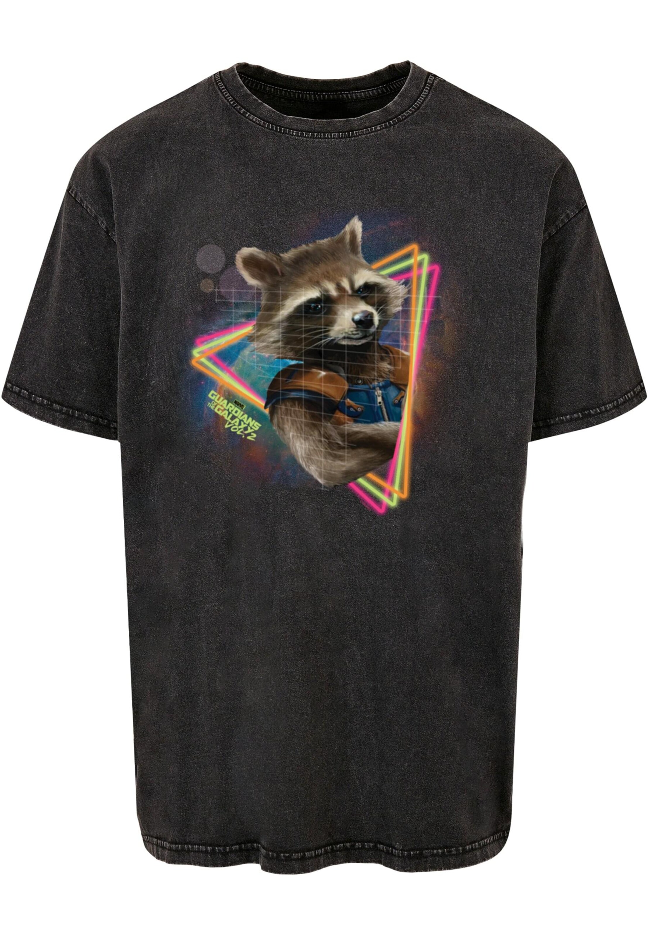 ABSOLUTE CULT Shirt 'Guardians Of The Galaxy Vol.2 - Neon Rocket' in Grijs: voorkant