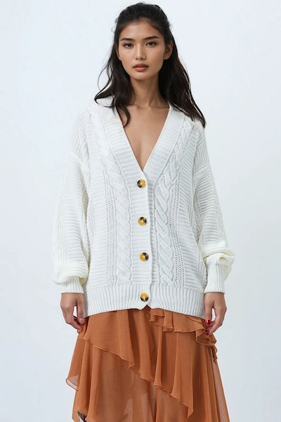 Trend Alaçatı Stili Knit Cardigan in XS-XL in Cream, Item view